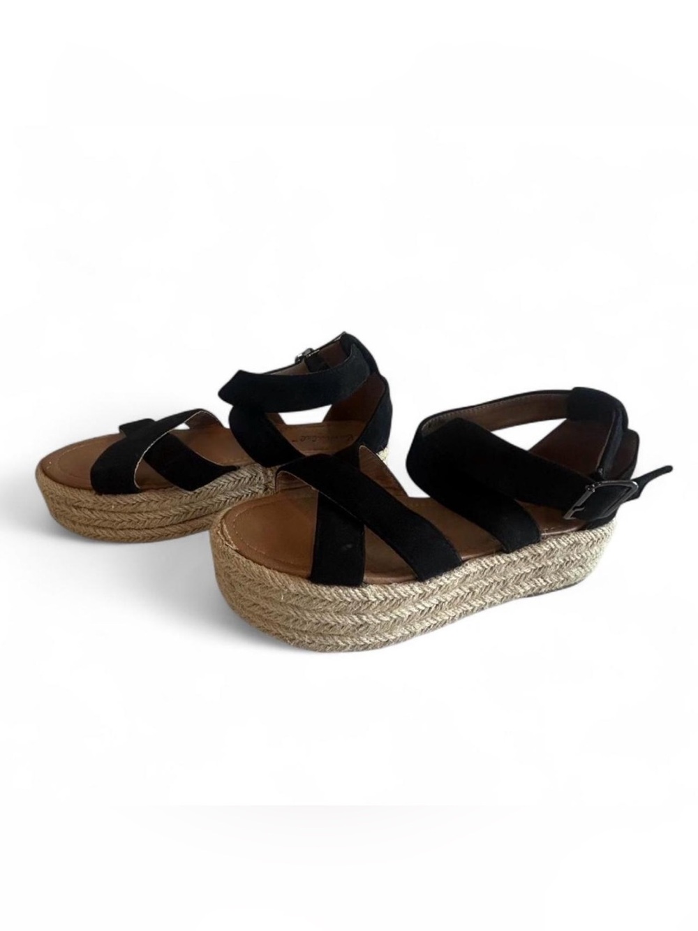 Bonnibell Black Suede Espadrille Sandals Size 6.5 Summer Chunky